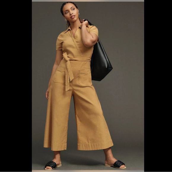 Maeve Pants - Maeve Faux-Wrap Short-Sleeve Culotte Jumpsuit